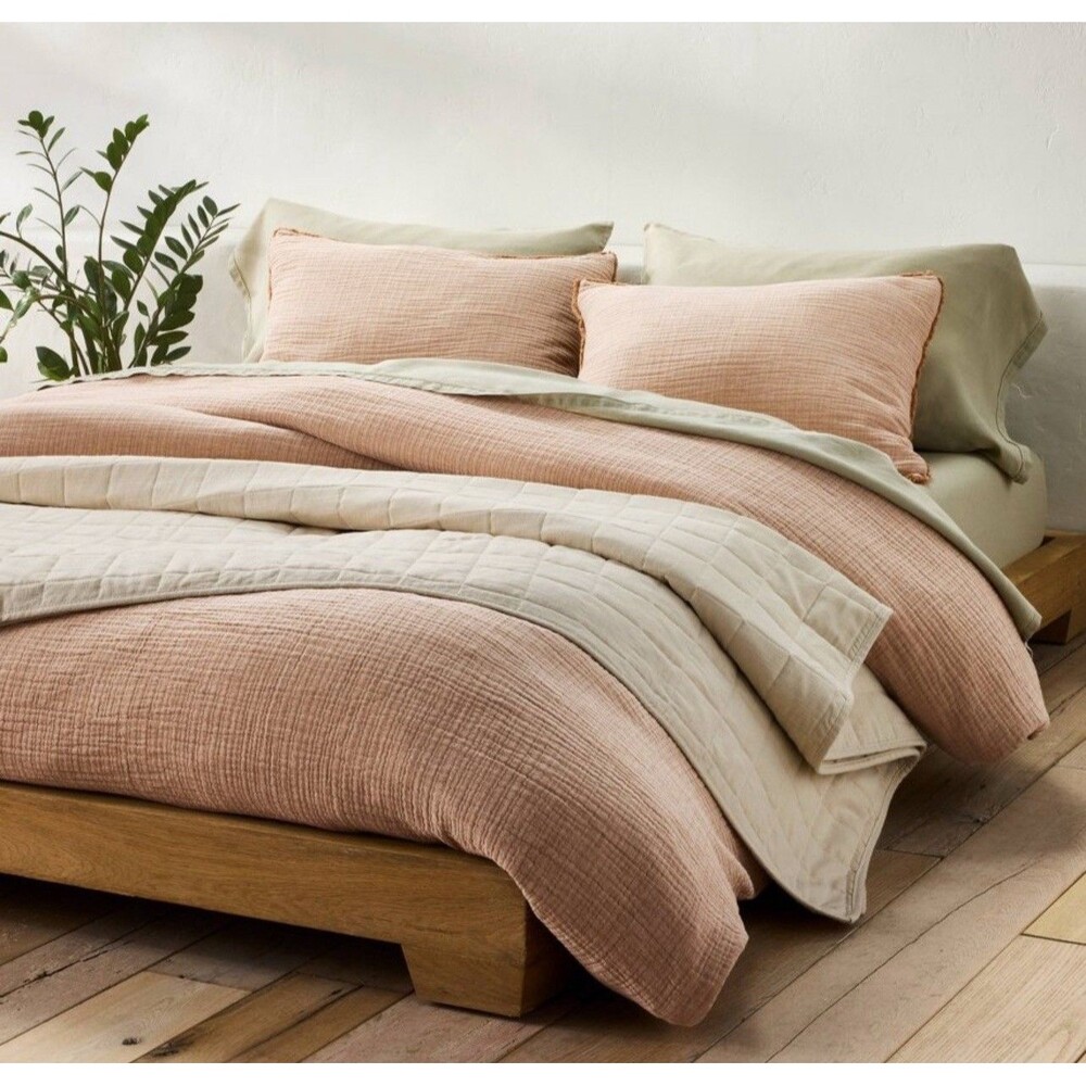 Full/Queen Textured Chambray Cotton Duvet & Sham Set Warm Brown - Casaluna NEW